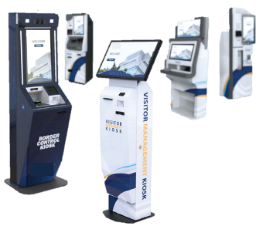 Illustrative self-service identity and visitor management kiosks