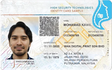 Illustrative polycarbonate identity card marked as a sample